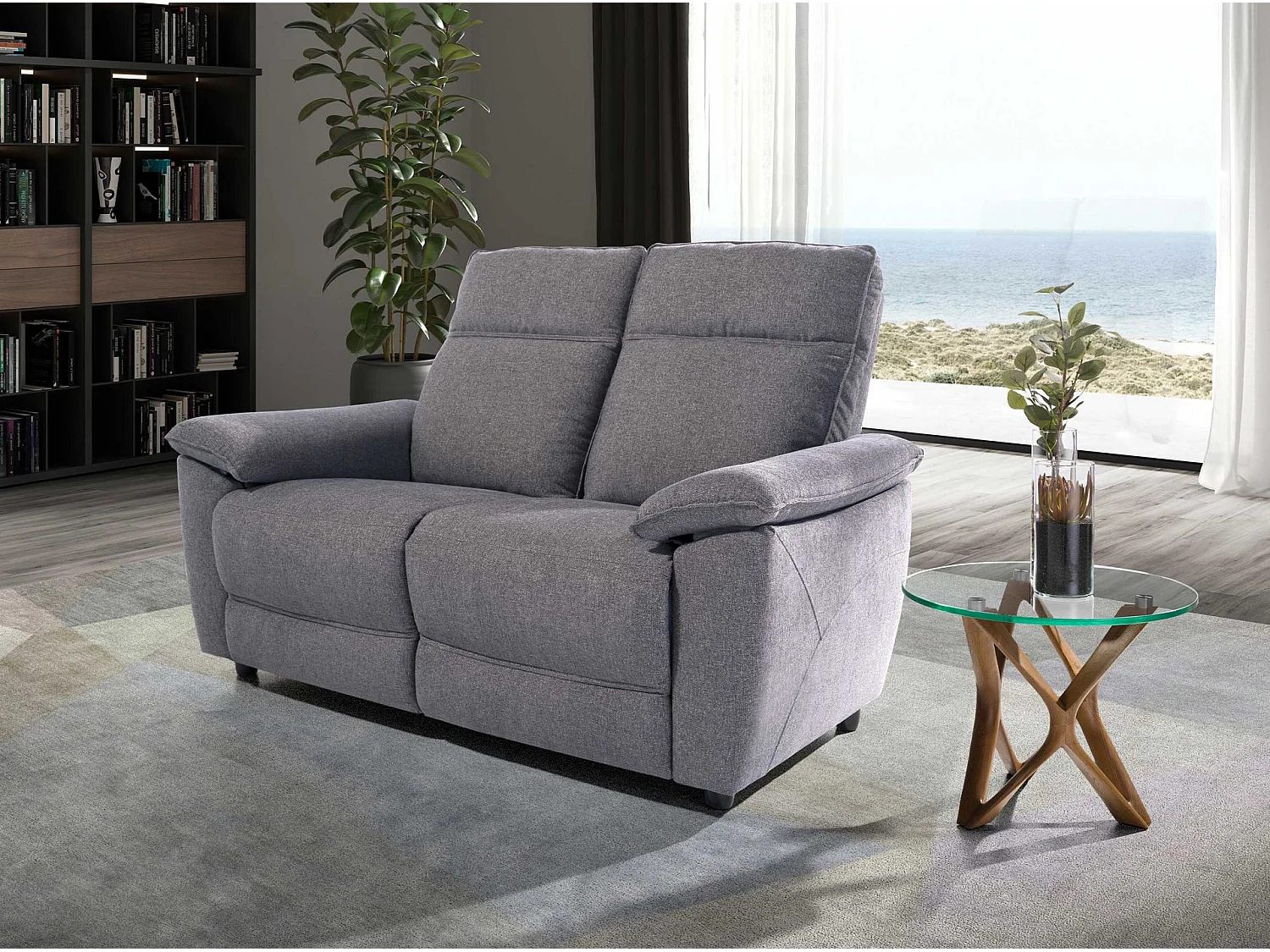 Table d'angle ronde en verre trempé et noyer 2127 ANGEL CERDA