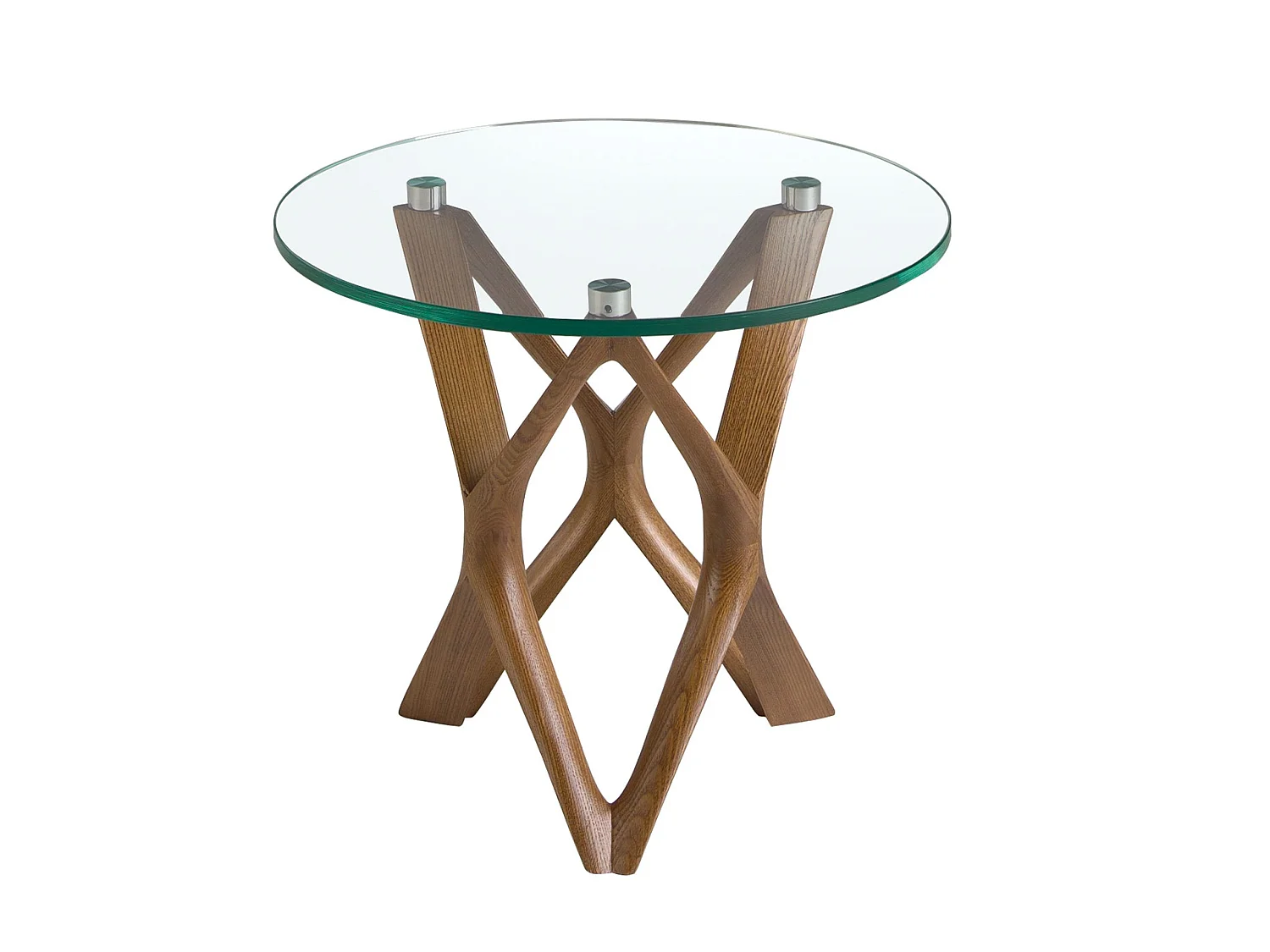 Table d'angle ronde en verre trempé et noyer 2127 ANGEL CERDA