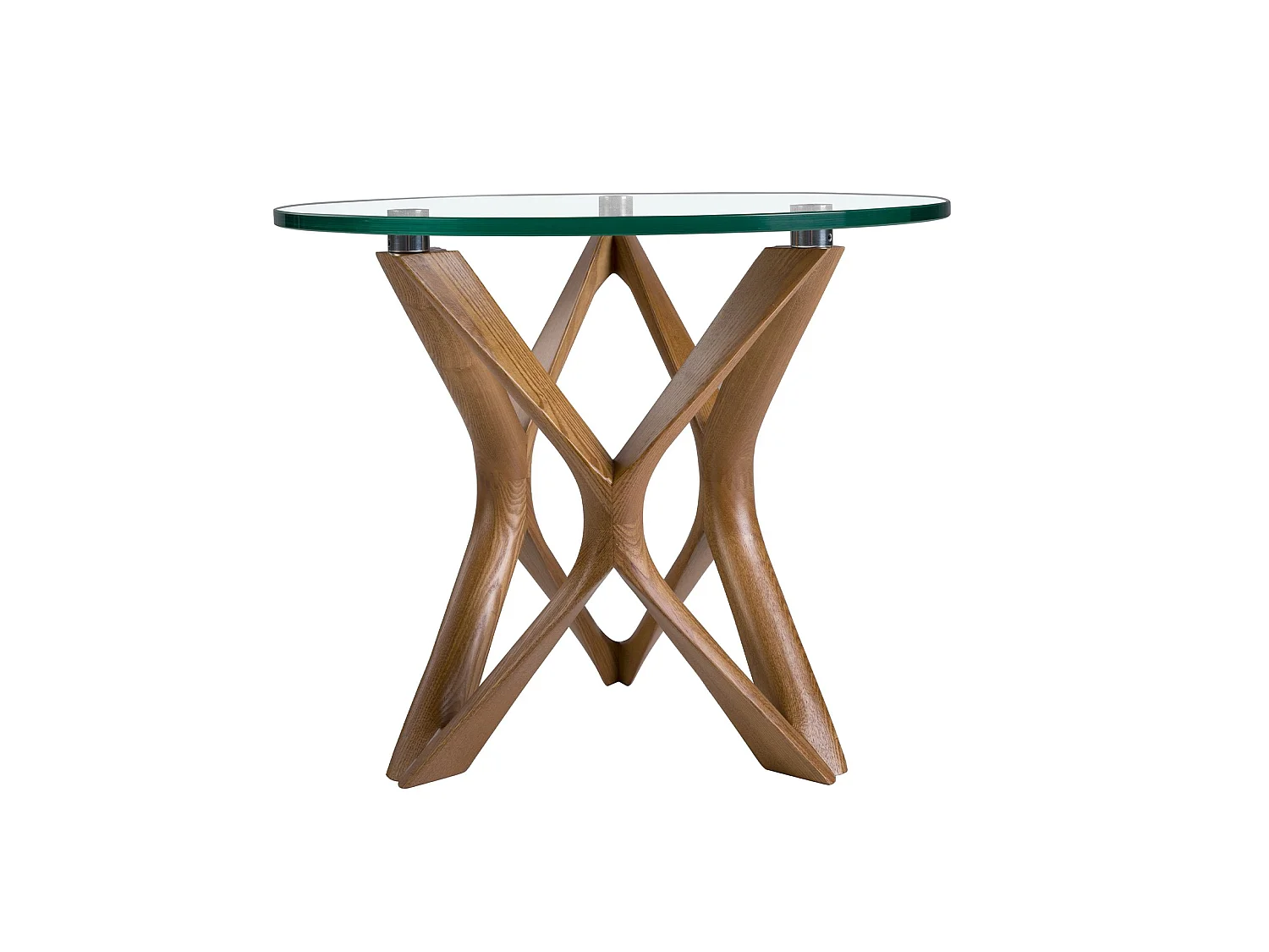 Table d'angle ronde en verre trempé et noyer 2127 ANGEL CERDA