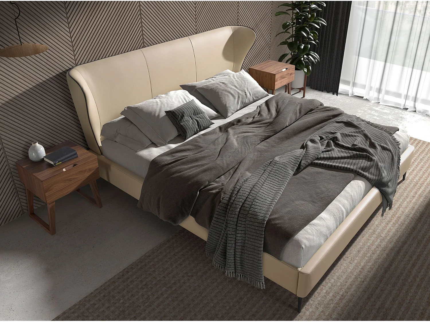 Bett aus grauem Stoff 7155 ANGEL CERDA