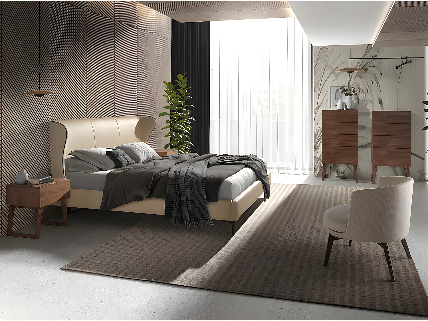 Bett aus cremefarbenem Kunstleder  7157 ANGEL CERDA