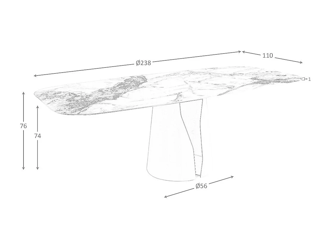 Table à manger baril ovale marbre porcelaine et acier blanc 1135 ANGEL CERDA