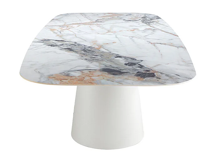 Table à manger baril ovale marbre porcelaine et acier blanc 1135 ANGEL CERDA