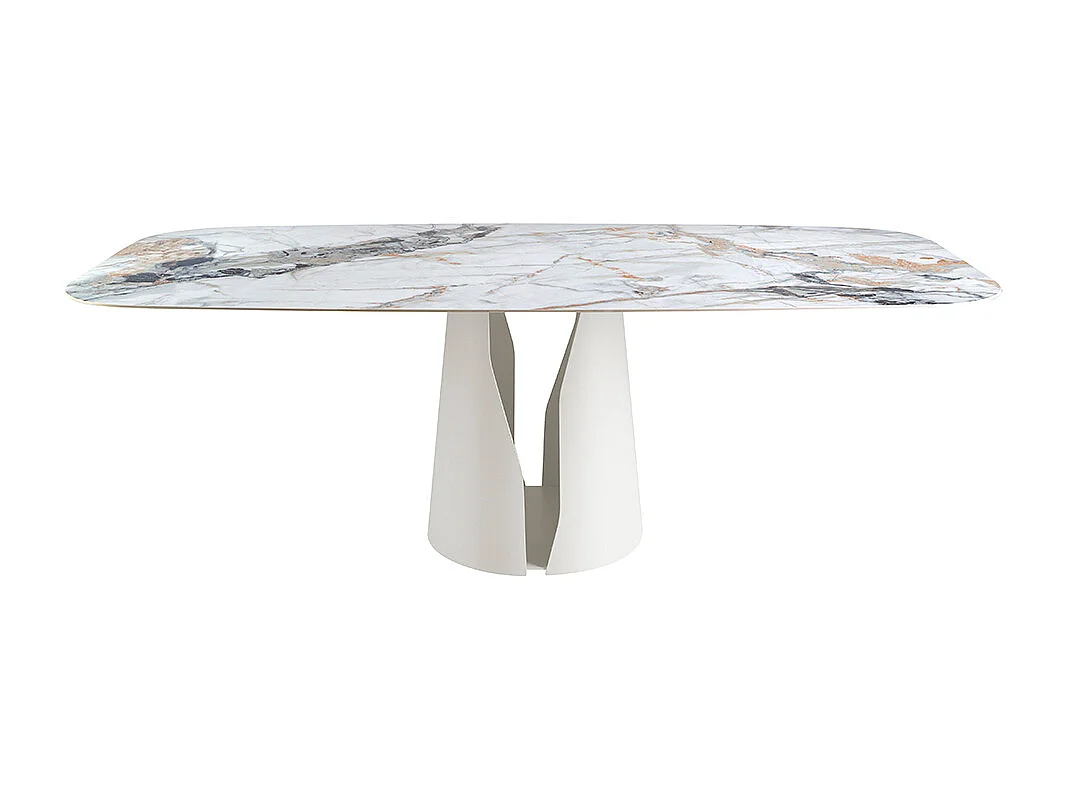 Table à manger baril ovale marbre porcelaine et acier blanc 1135 ANGEL CERDA