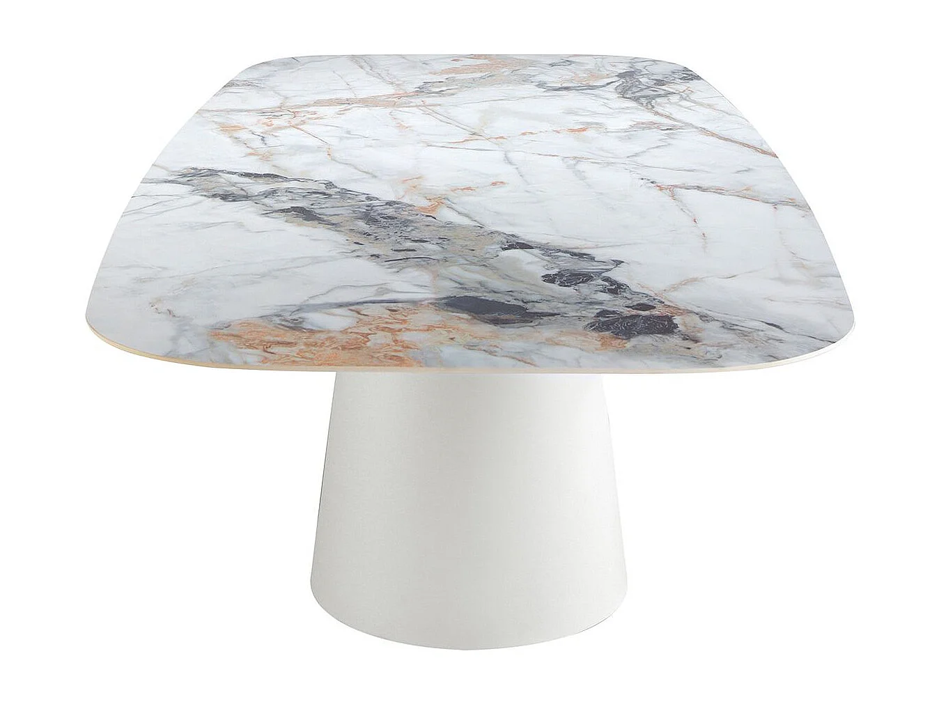 Table à manger baril ovale marbre porcelaine et acier blanc 1135 ANGEL CERDA