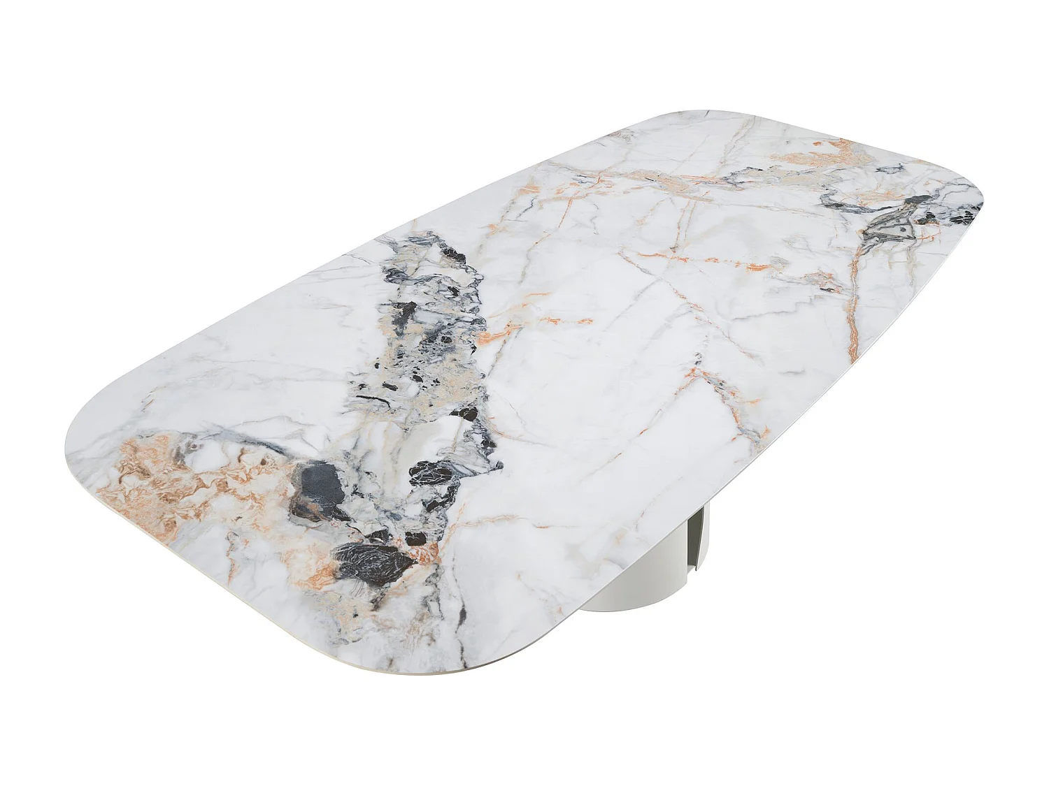 Table à manger baril ovale marbre porcelaine et acier blanc 1135 ANGEL CERDA