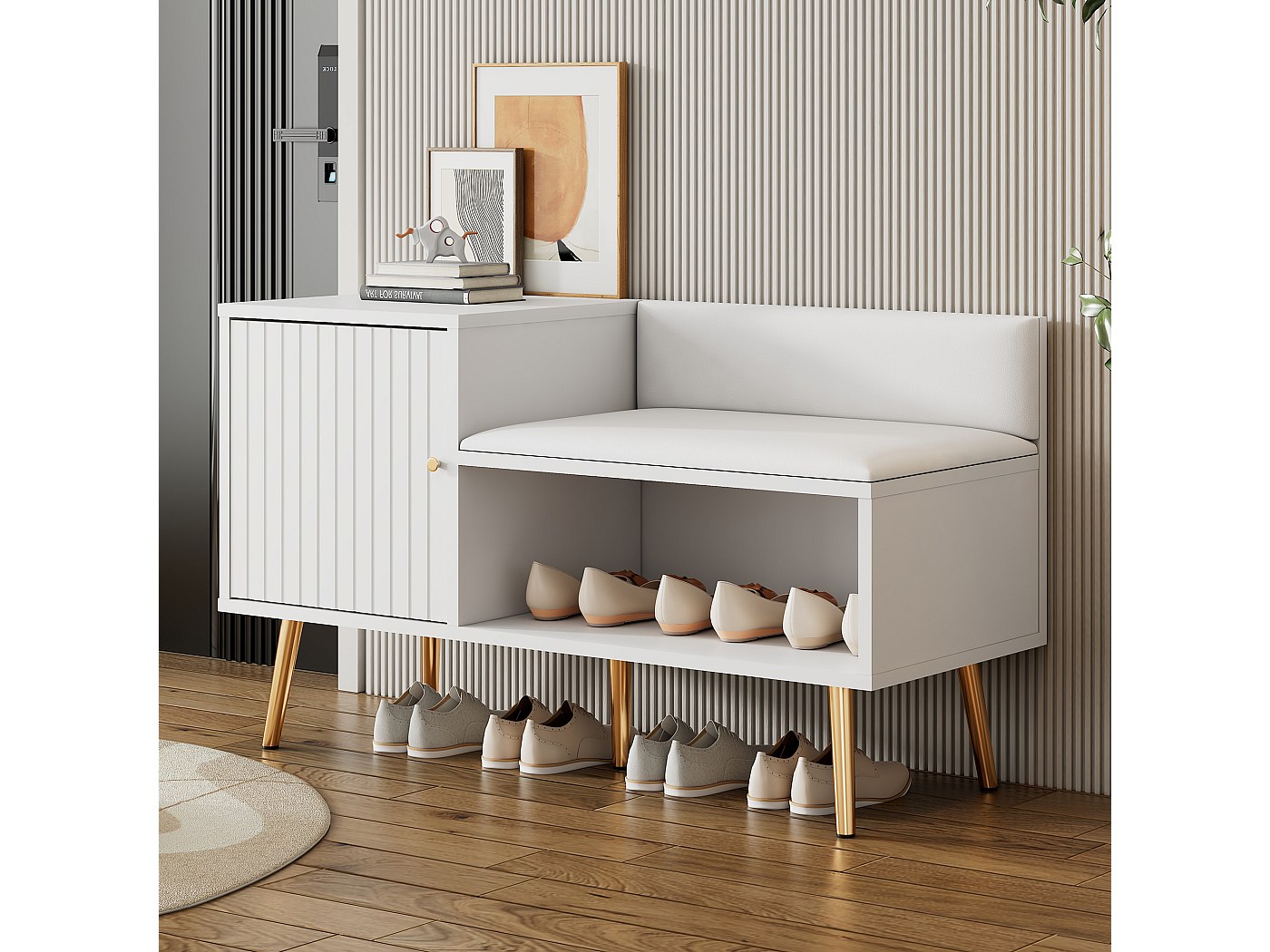 Banc à Chaussures Avec Rangement Et Assise Rembourrée - Design Naturel Moderne Pour Entrée - 3