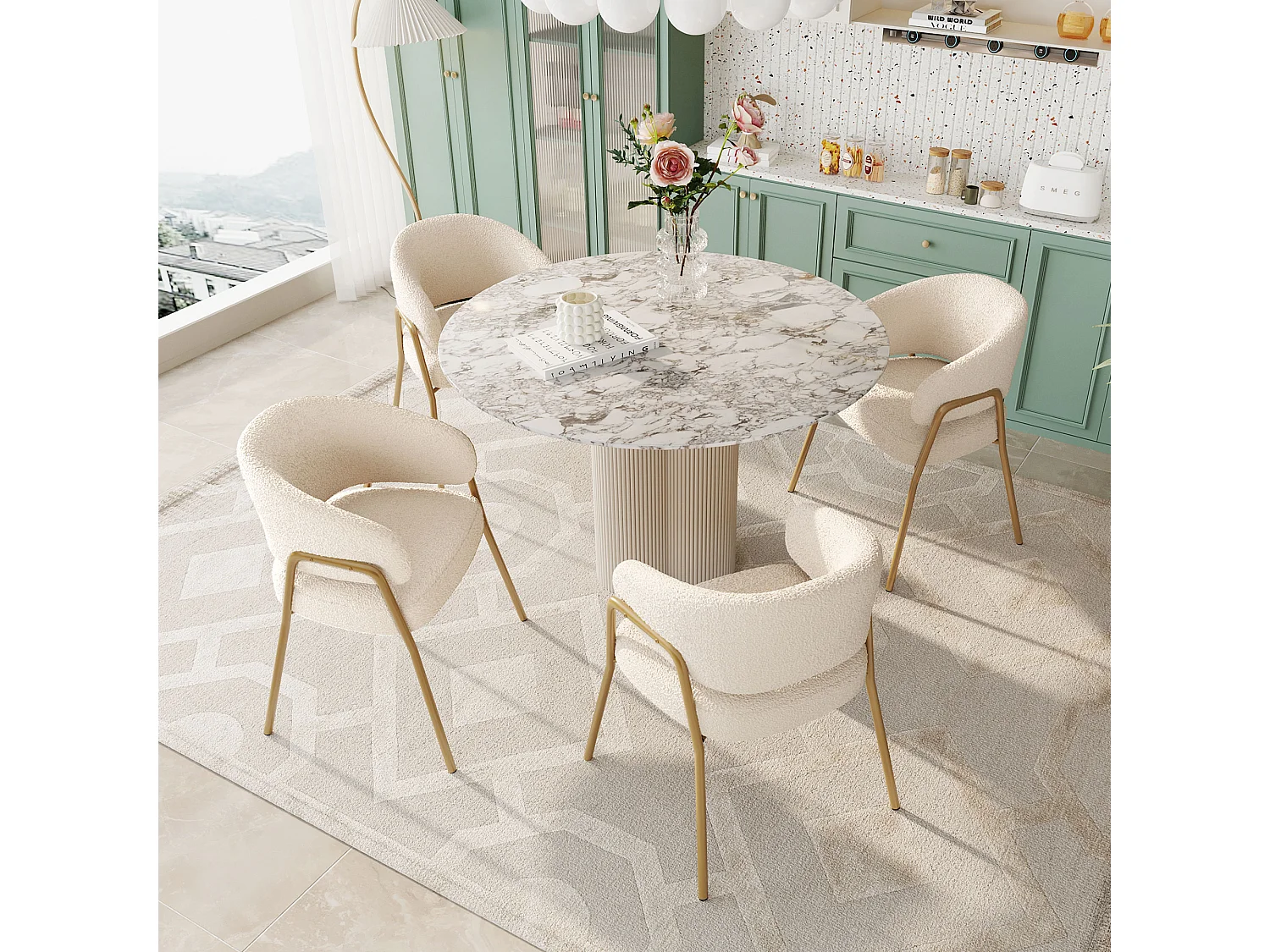 Set aus 4 Esszimmerstühlen aus Samt und Metall – weiß – 61 x 48 x 78 cm