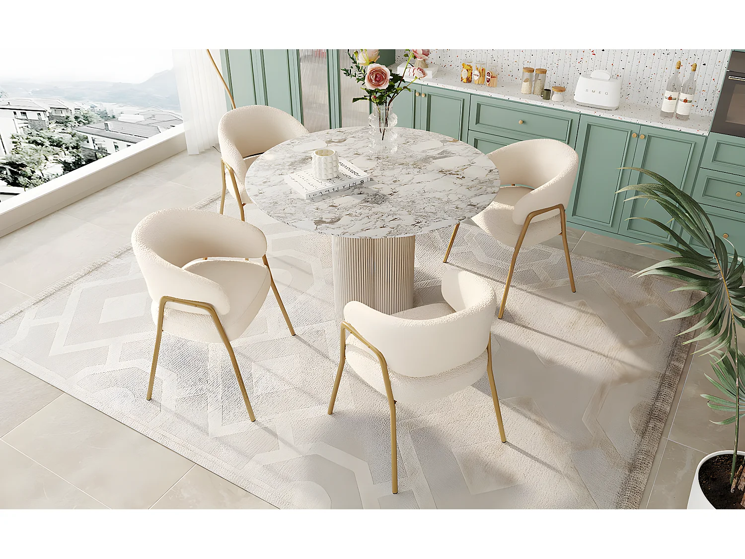 Set aus 4 Esszimmerstühlen aus Samt und Metall – weiß – 61 x 48 x 78 cm