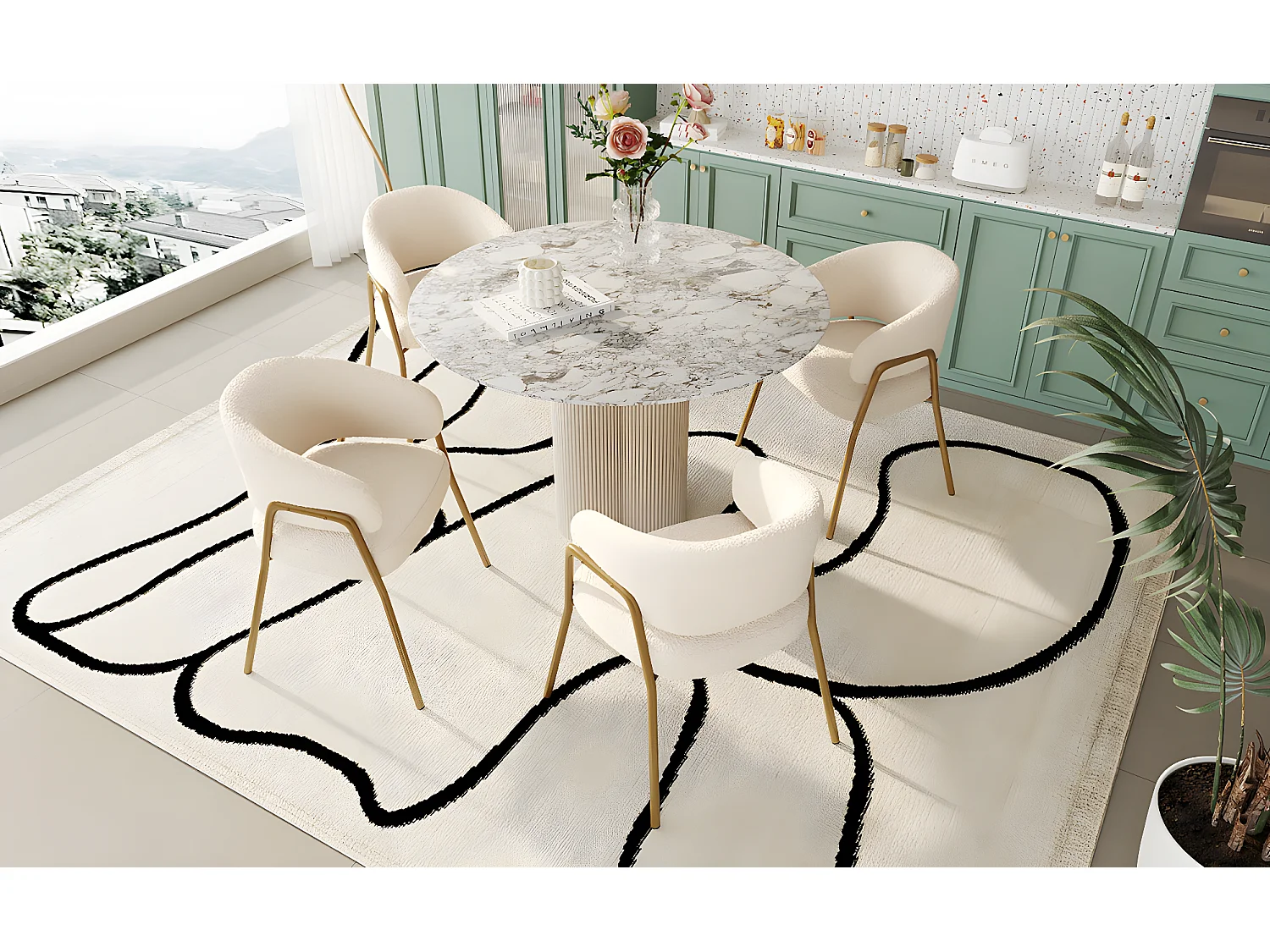 Set aus 4 Esszimmerstühlen aus Samt und Metall – weiß – 61 x 48 x 78 cm