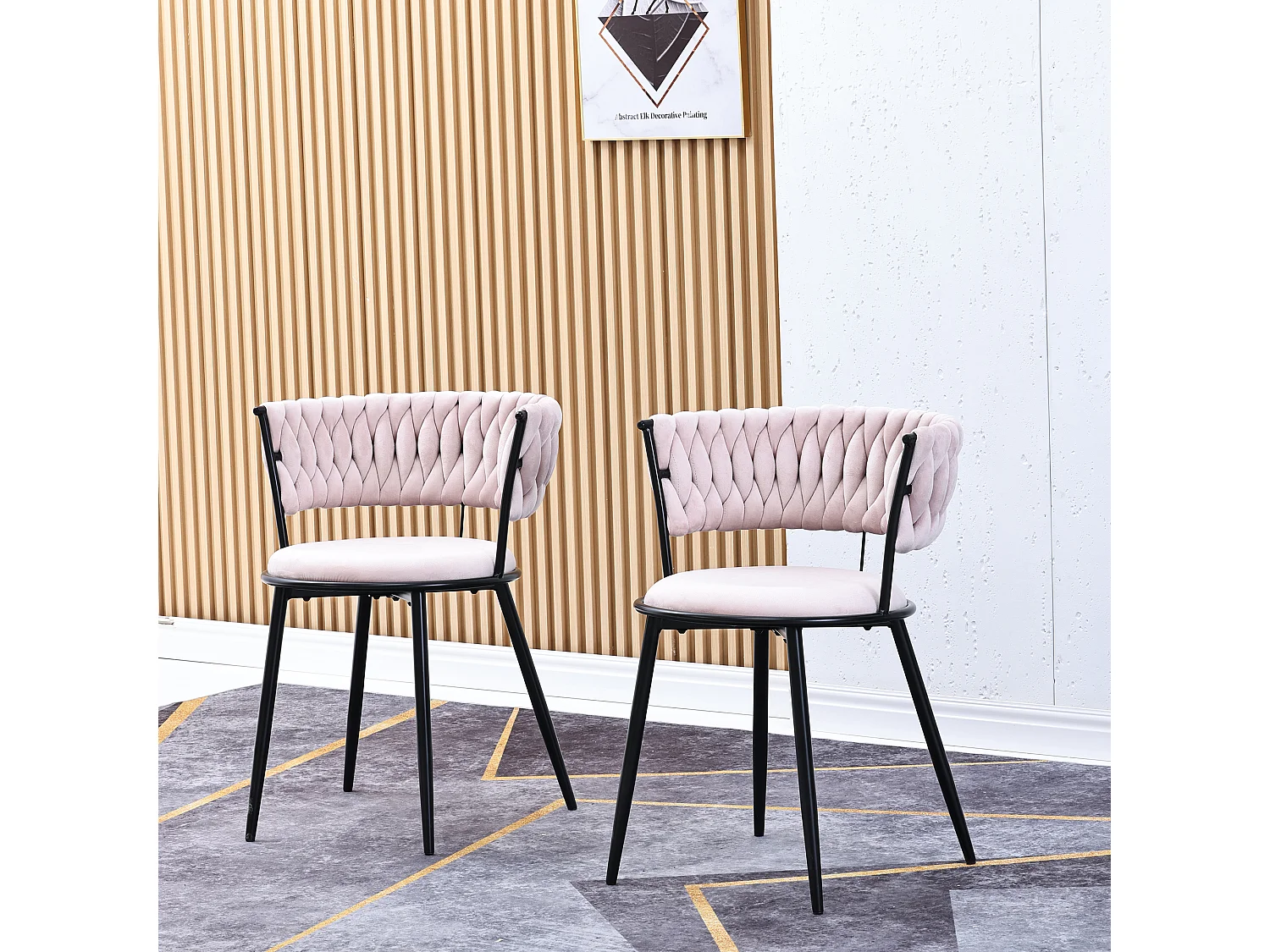 Lot de 2 Chaise de salle à manger, chaise de salon, rembourré en velours, avec accoudoirs, style scandinave, pour cuisine, rose