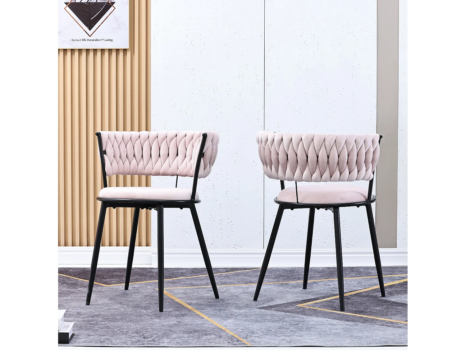 Lot de 2 Chaise de salle à manger, chaise de salon, rembourré en velours, avec accoudoirs, style scandinave, pour cuisine, rose