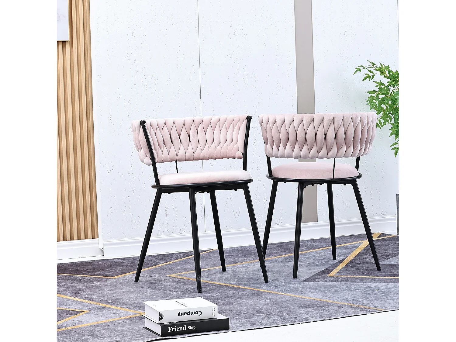 Lot de 2 Chaise de salle à manger, chaise de salon, rembourré en velours, avec accoudoirs, style scandinave, pour cuisine, rose