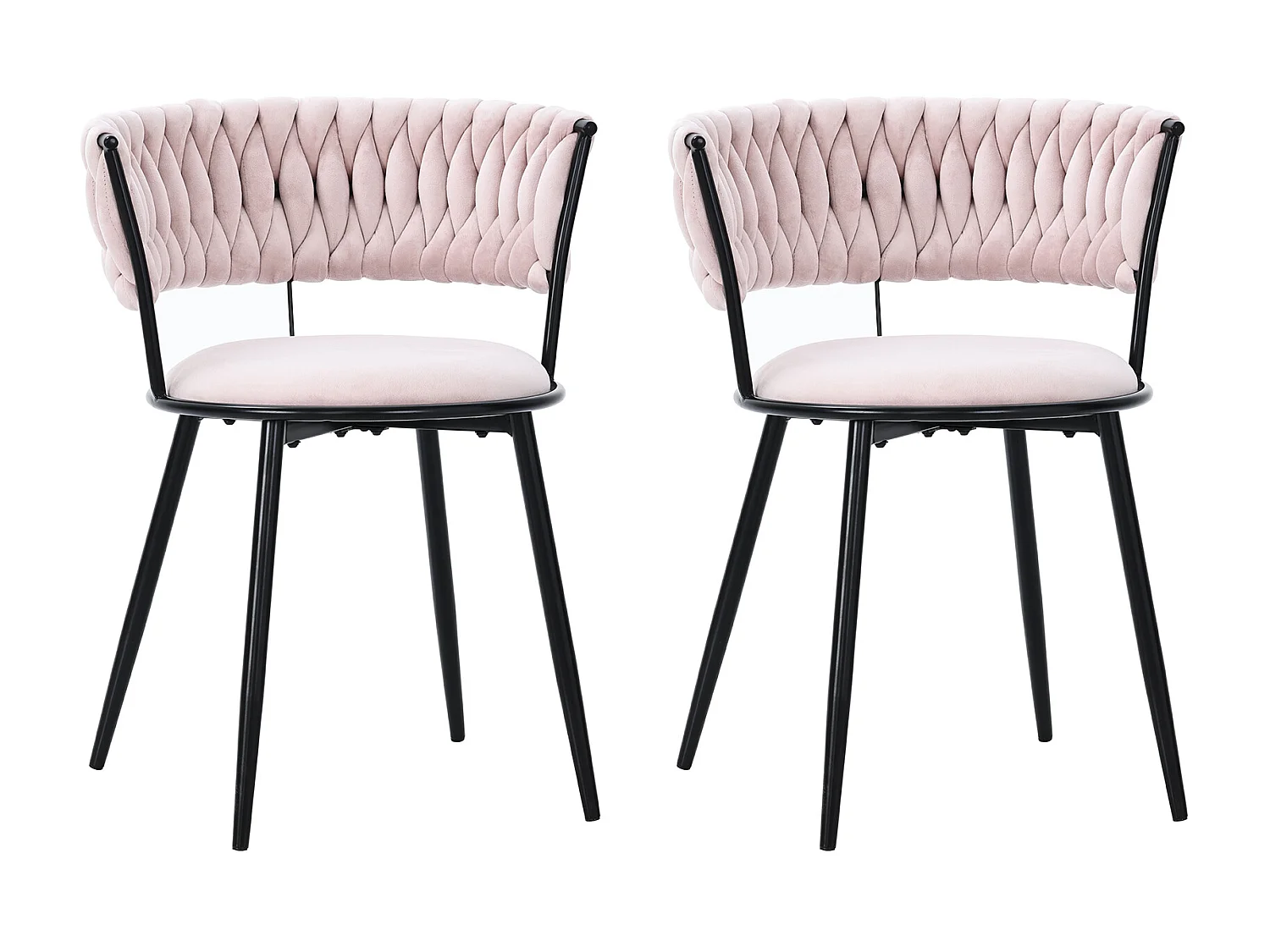 Lot de 2 Chaise de salle à manger, chaise de salon, rembourré en velours, avec accoudoirs, style scandinave, pour cuisine, rose