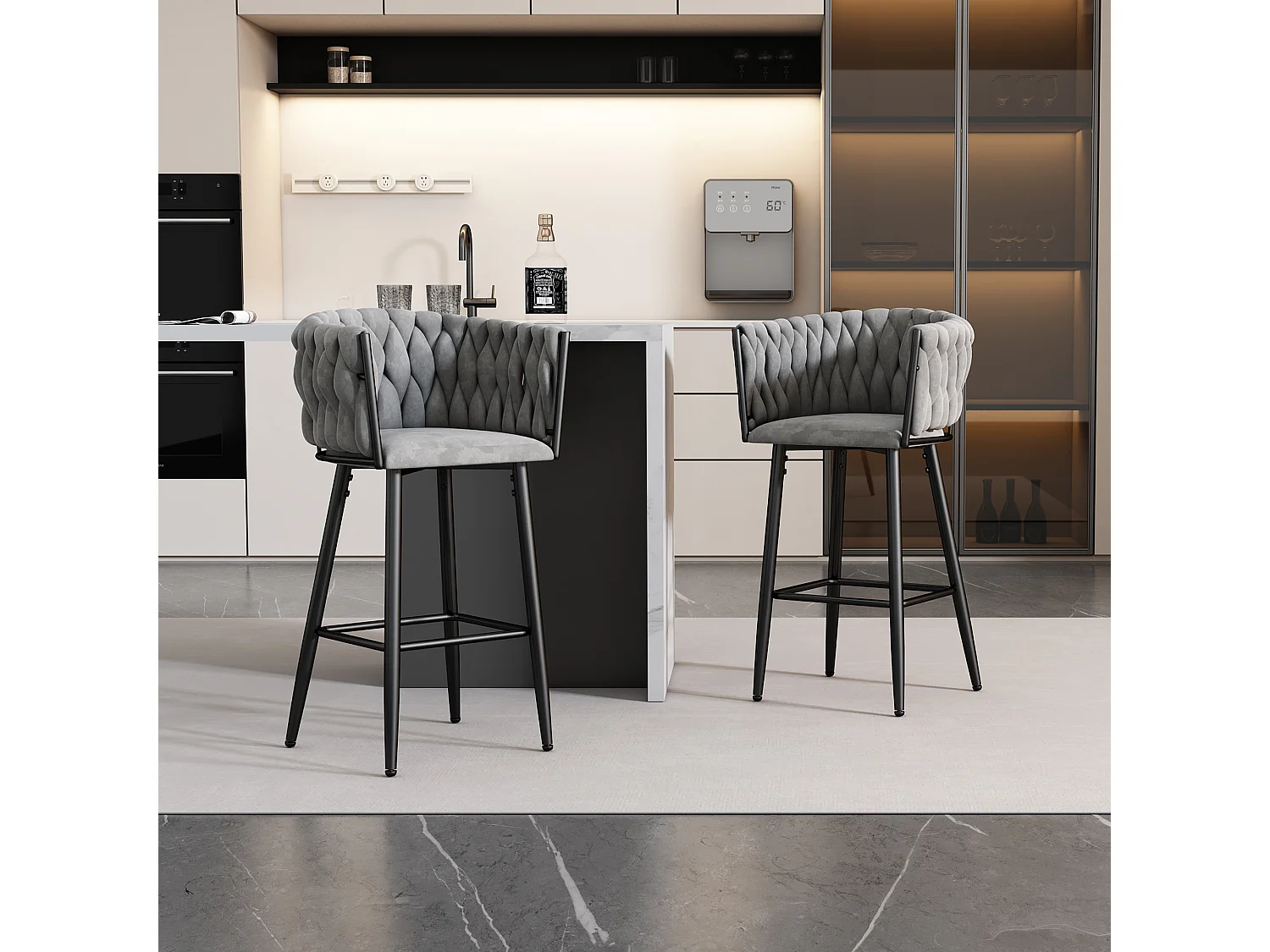 Conjunto de 2 cadeiras de jantar em veludo para sala com 4 pernas de metal - cinza