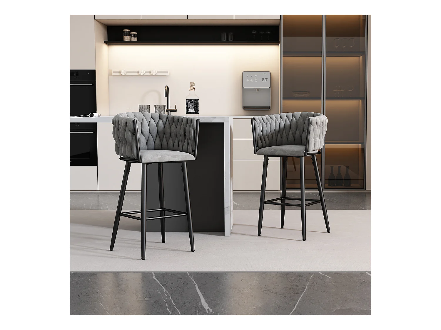 Lot de 2 chaises de salle à manger en velours pour salon avec 4 pieds en métal - Gris