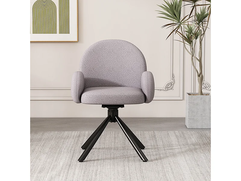 Draaibare eetkamerstoel, woonkamerstoel, sherpastof, met armleuningen, moderne stijl, grijs