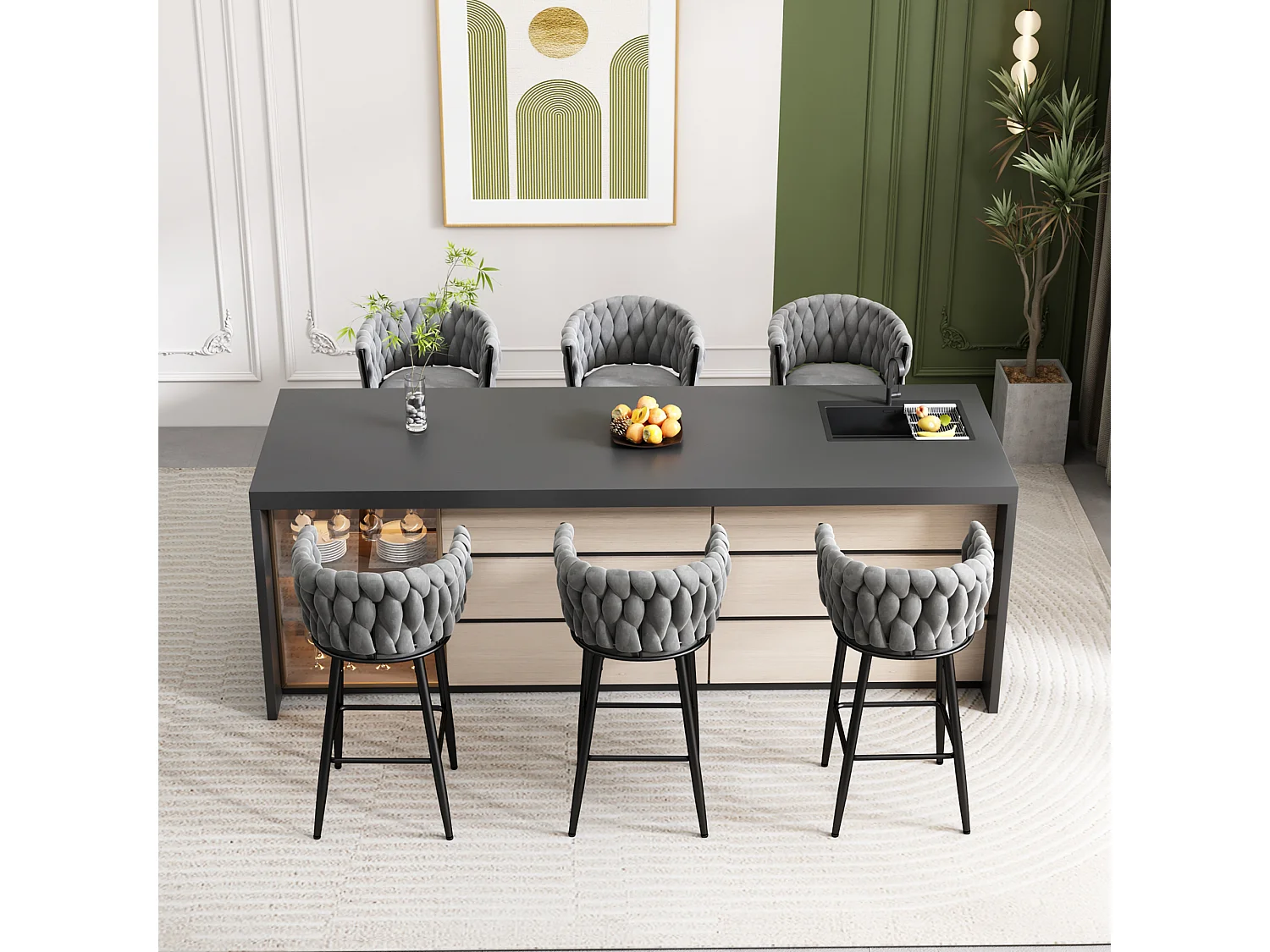 Set van 6 fluwelen eetkamerstoelen voor de woonkamer met 4 metalen poten - bruin