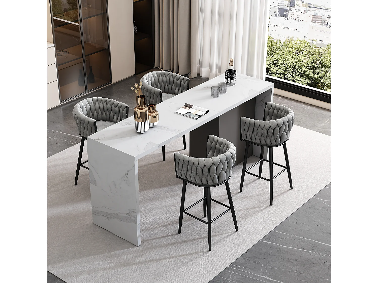 Set van 6 fluwelen eetkamerstoelen voor de woonkamer met 4 metalen poten - bruin