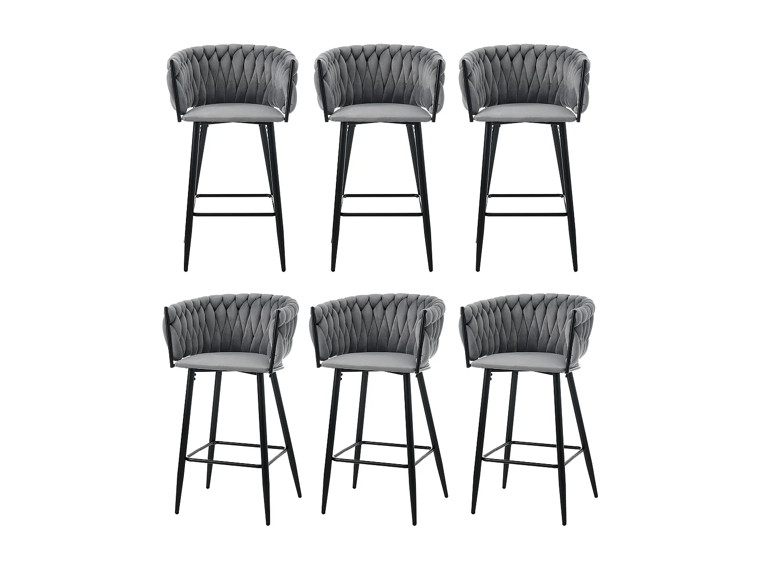 Set van 6 fluwelen eetkamerstoelen voor de woonkamer met 4 metalen poten - bruin