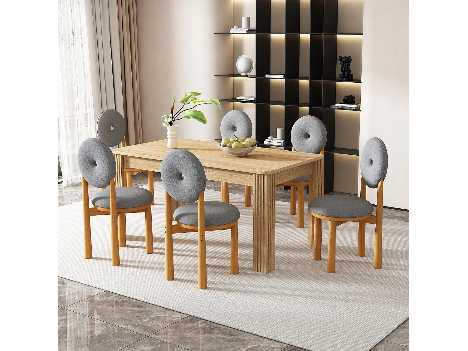 Lot de 2 chaises de salle à manger en tissu Sherpa - Pièds en bois d'hévéa - Style moderne - Gris