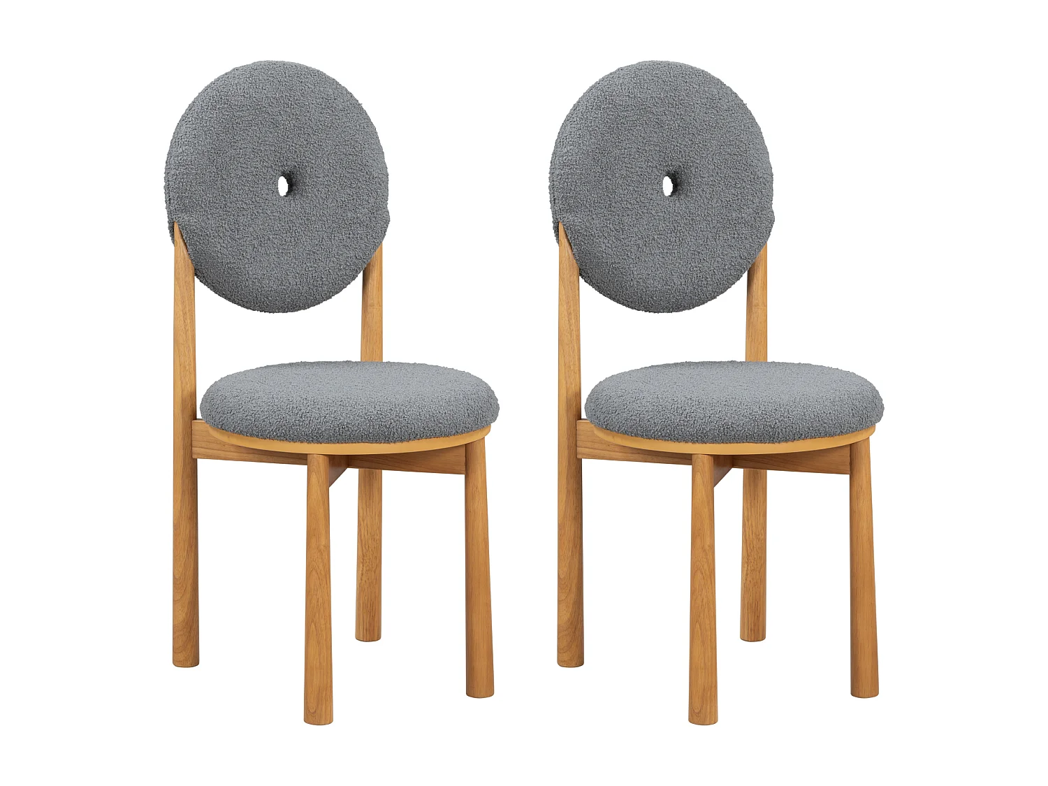 Set van 2 eetkamerstoelen van sherpastof - rubberhouten poten - moderne stijl - grijs