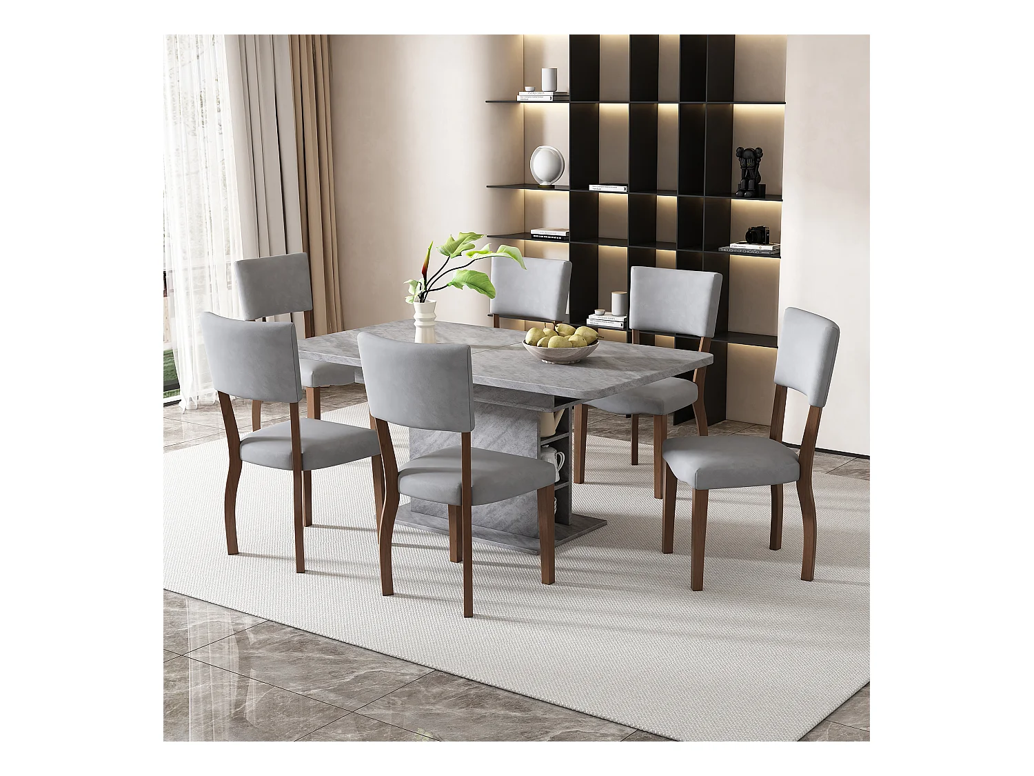 Lot de 6 chaises rembourré en velours et bois - pour salon ou salle à manger - marron et gris