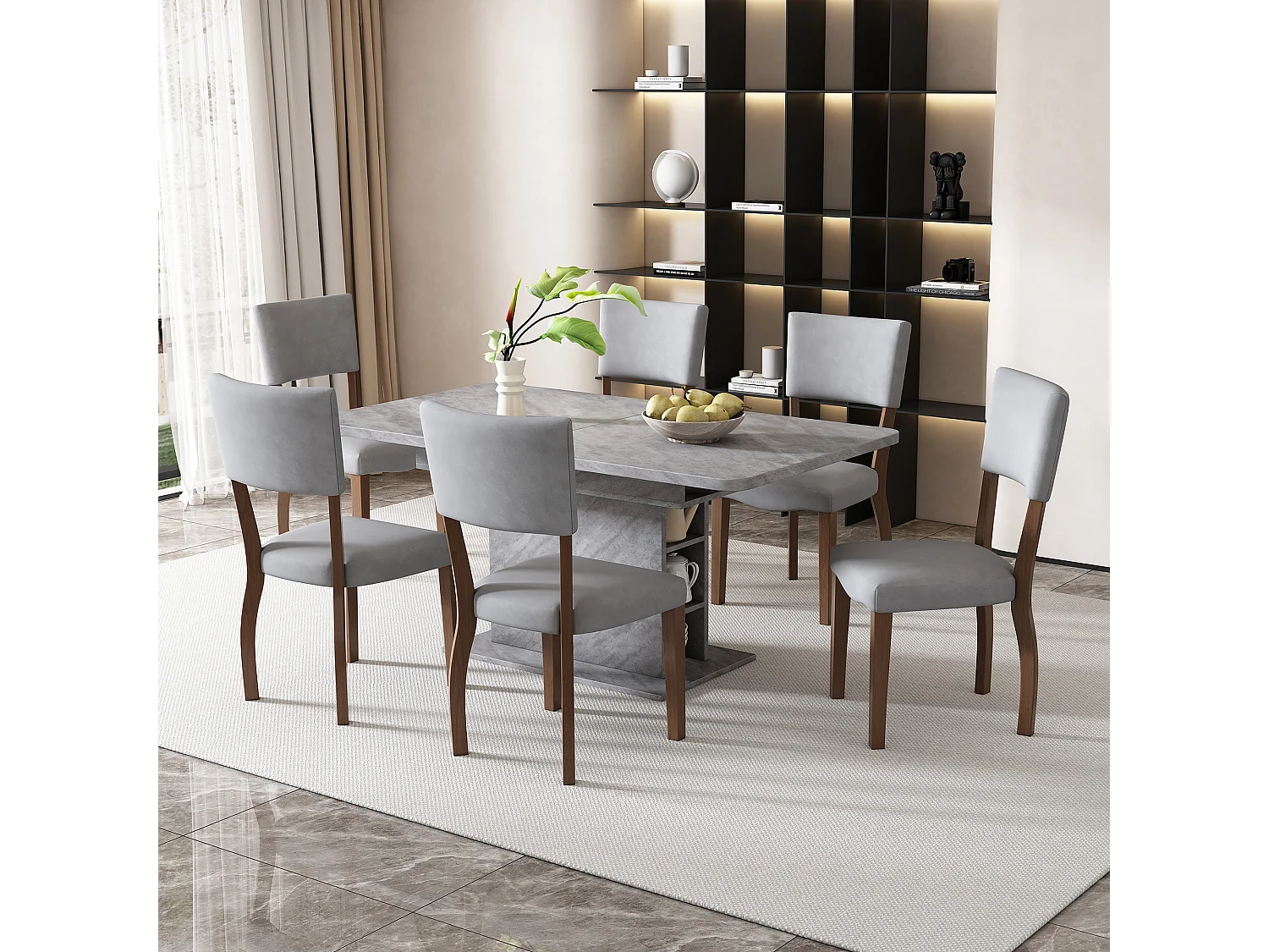 Lot de 6 chaises rembourré en velours et bois - pour salon ou salle à manger - marron et gris