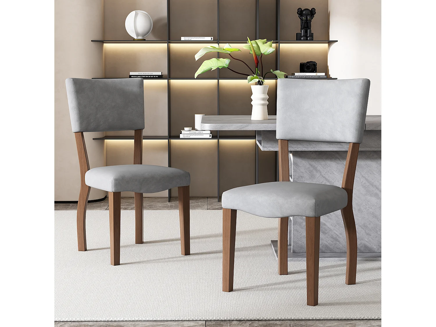 Lot de 6 chaises rembourré en velours et bois - pour salon ou salle à manger - marron et gris