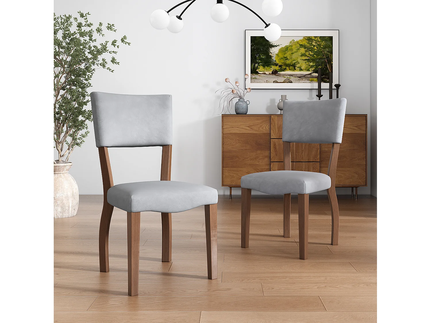 Lot de 6 chaises rembourré en velours et bois - pour salon ou salle à manger - marron et gris