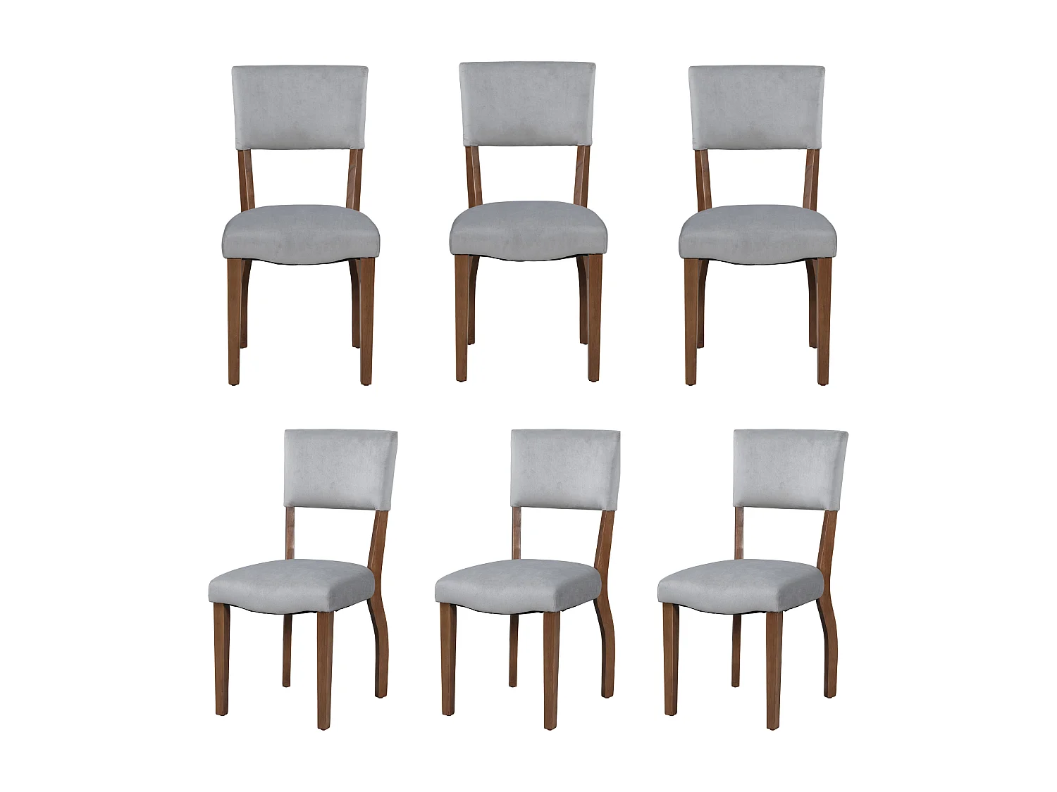 Lot de 6 chaises rembourré en velours et bois - pour salon ou salle à manger - marron et gris