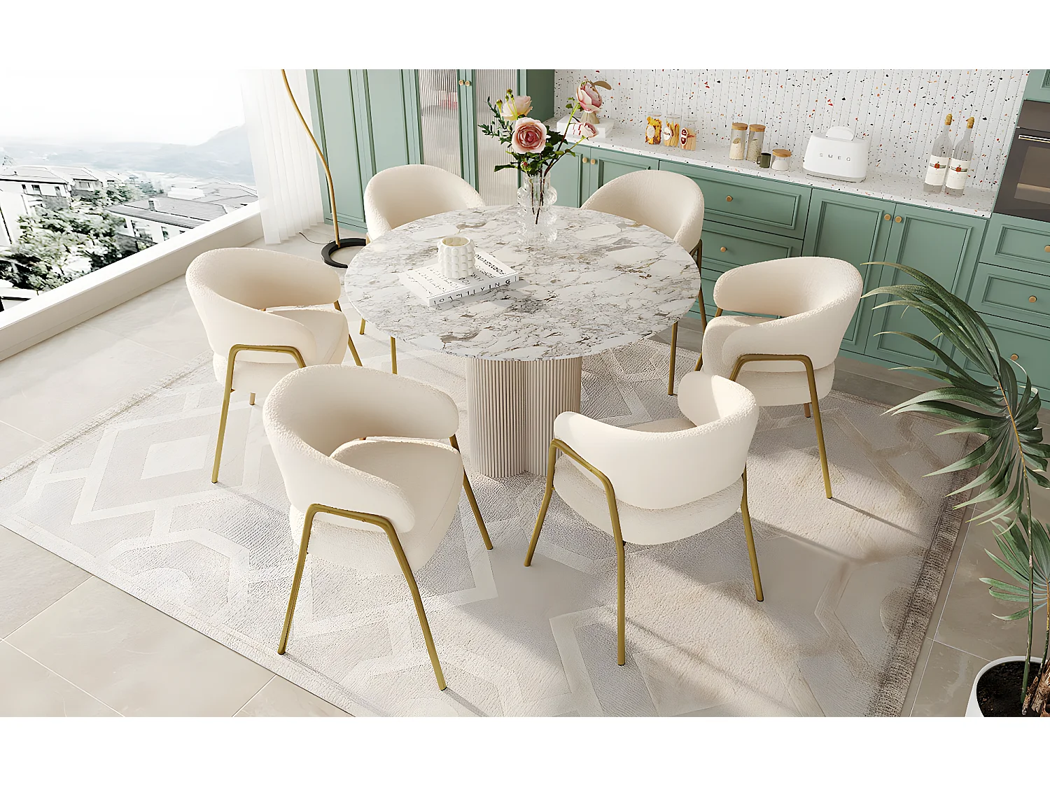 Lot de 6 chaises de salle à manger en velours et métal - blanc - 61 x 48 x 78 cm