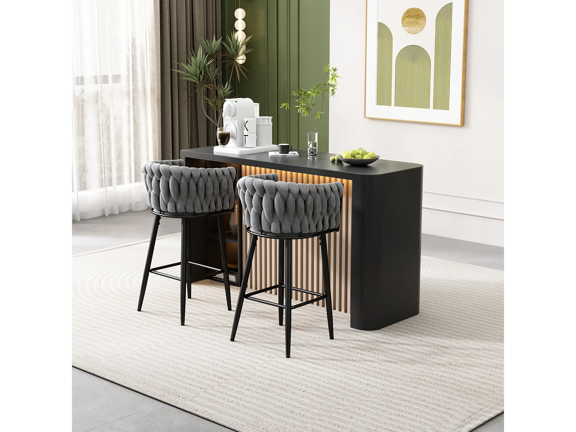 Set van 4 fluwelen eetkamerstoelen voor de woonkamer met 4 metalen poten - bruin