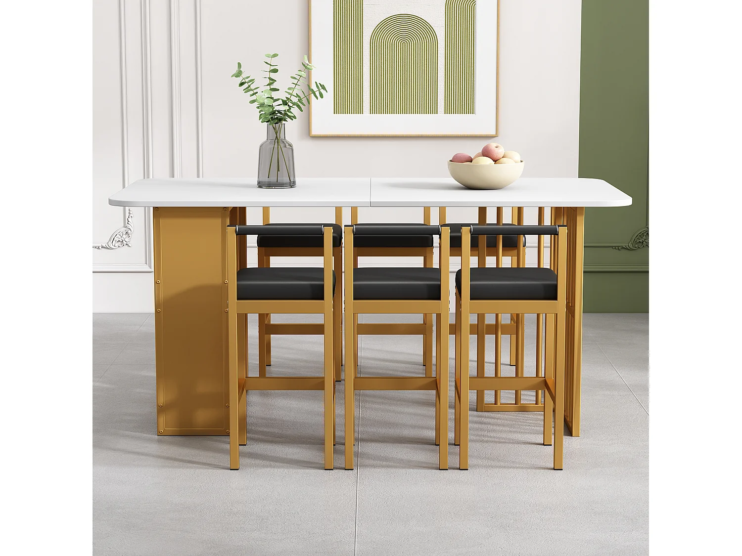 Lot de 6 chaises de salle à manger, chaises de salon en similicuir, pièds en métal, confortable et élégant, pour cuisine, noir et or