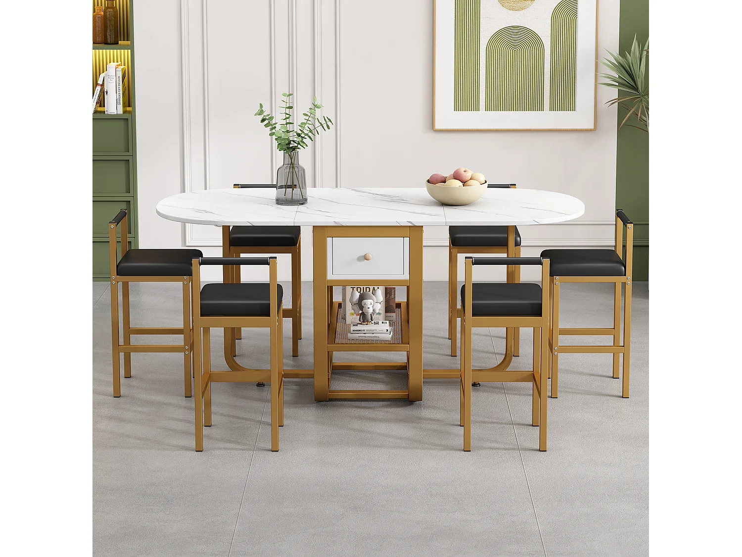 Lot de 6 chaises de salle à manger, chaises de salon en similicuir, pièds en métal, confortable et élégant, pour cuisine, noir et or