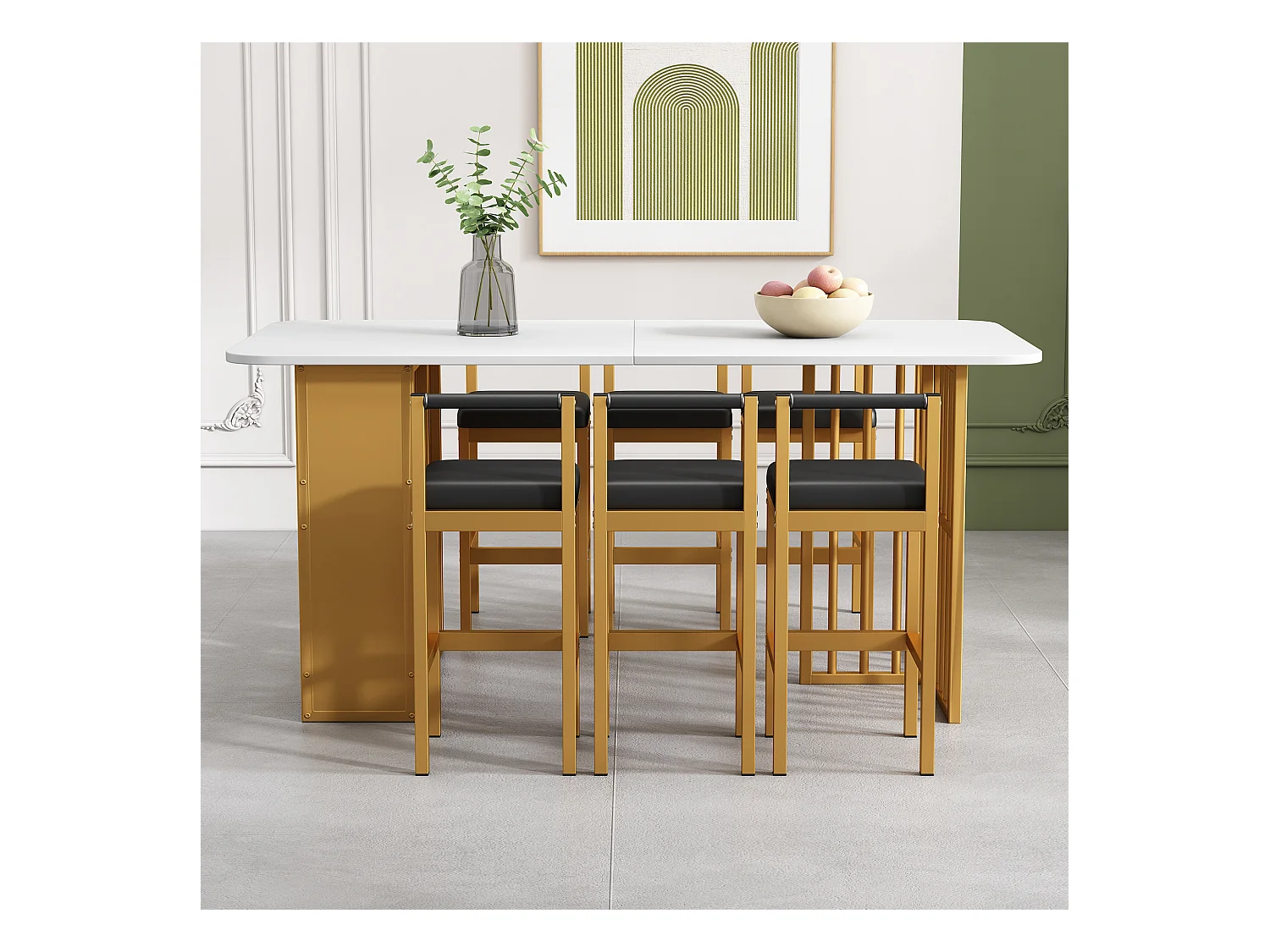 Lot de 6 chaises de salle à manger, chaises de salon en similicuir, pièds en métal, confortable et élégant, pour cuisine, noir et or