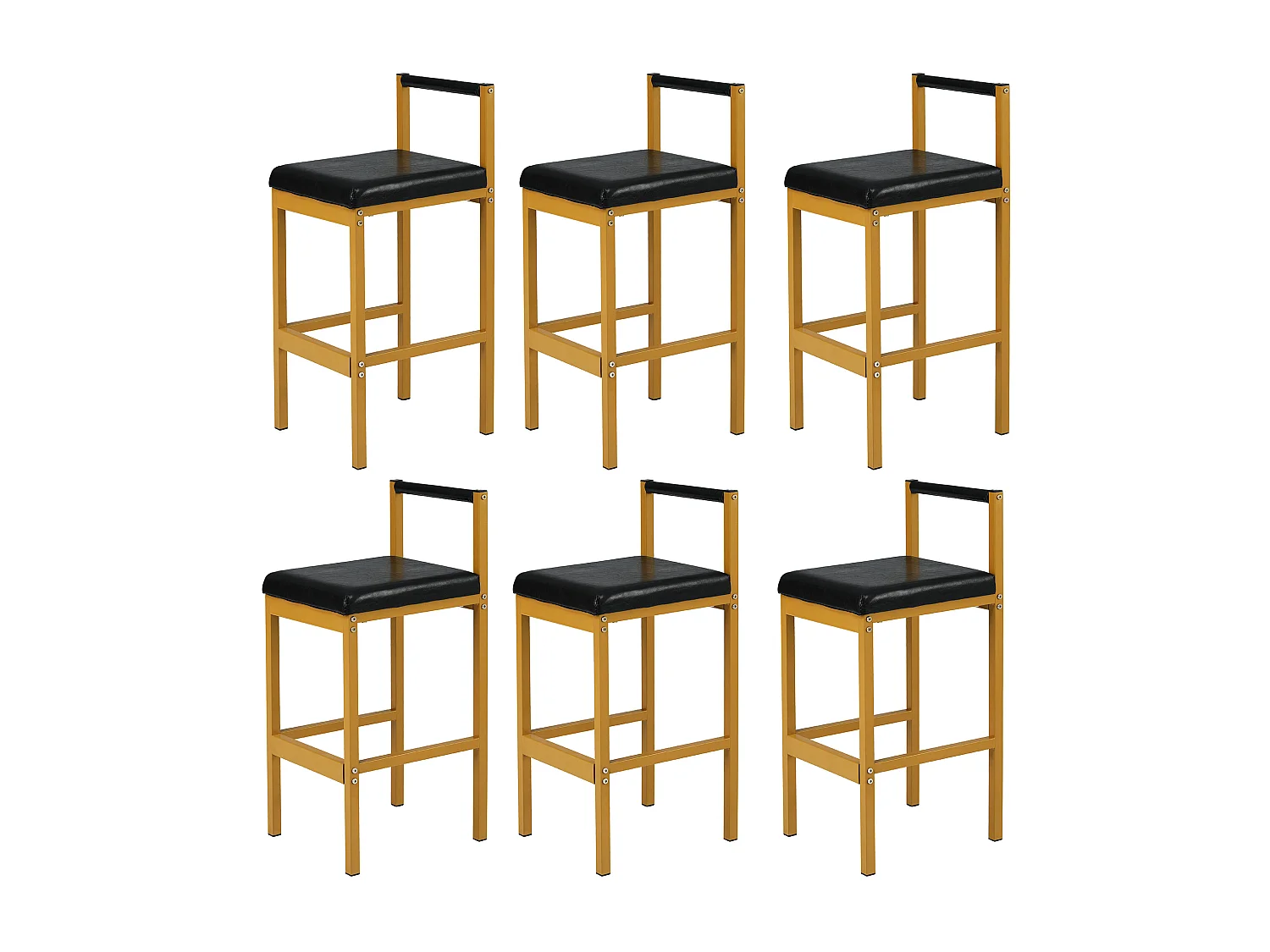 Lot de 6 chaises de salle à manger, chaises de salon en similicuir, pièds en métal, confortable et élégant, pour cuisine, noir et or