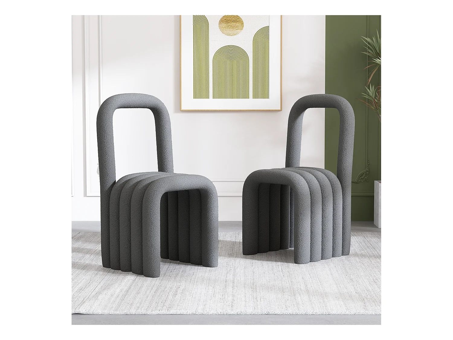 Lot de 2 chaises de salle à manger en tissu Sherpa - Design moderne - Pour salon, chambre - Gris