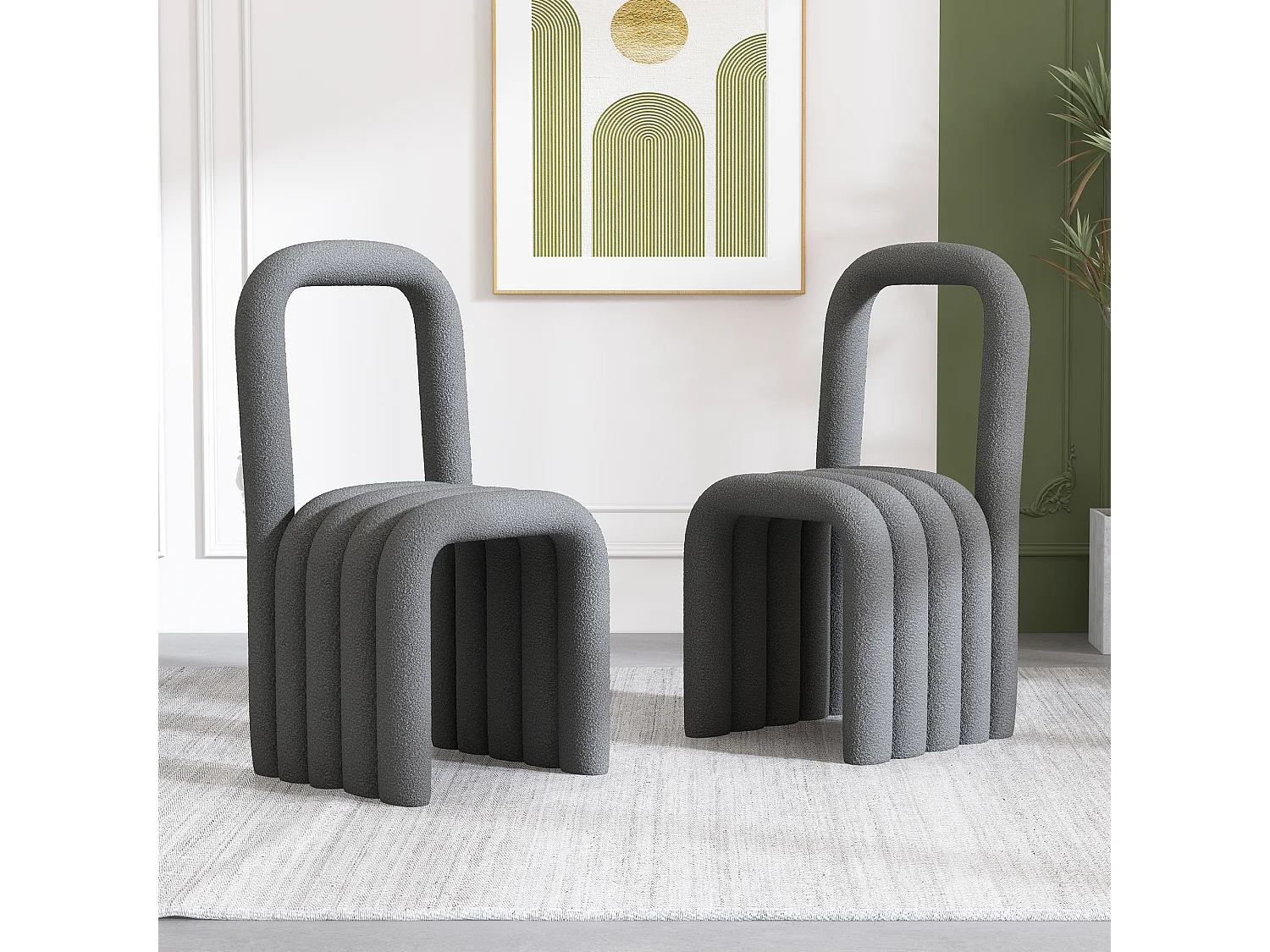 Lot de 2 chaises de salle à manger en tissu Sherpa - Design moderne - Pour salon, chambre - Gris