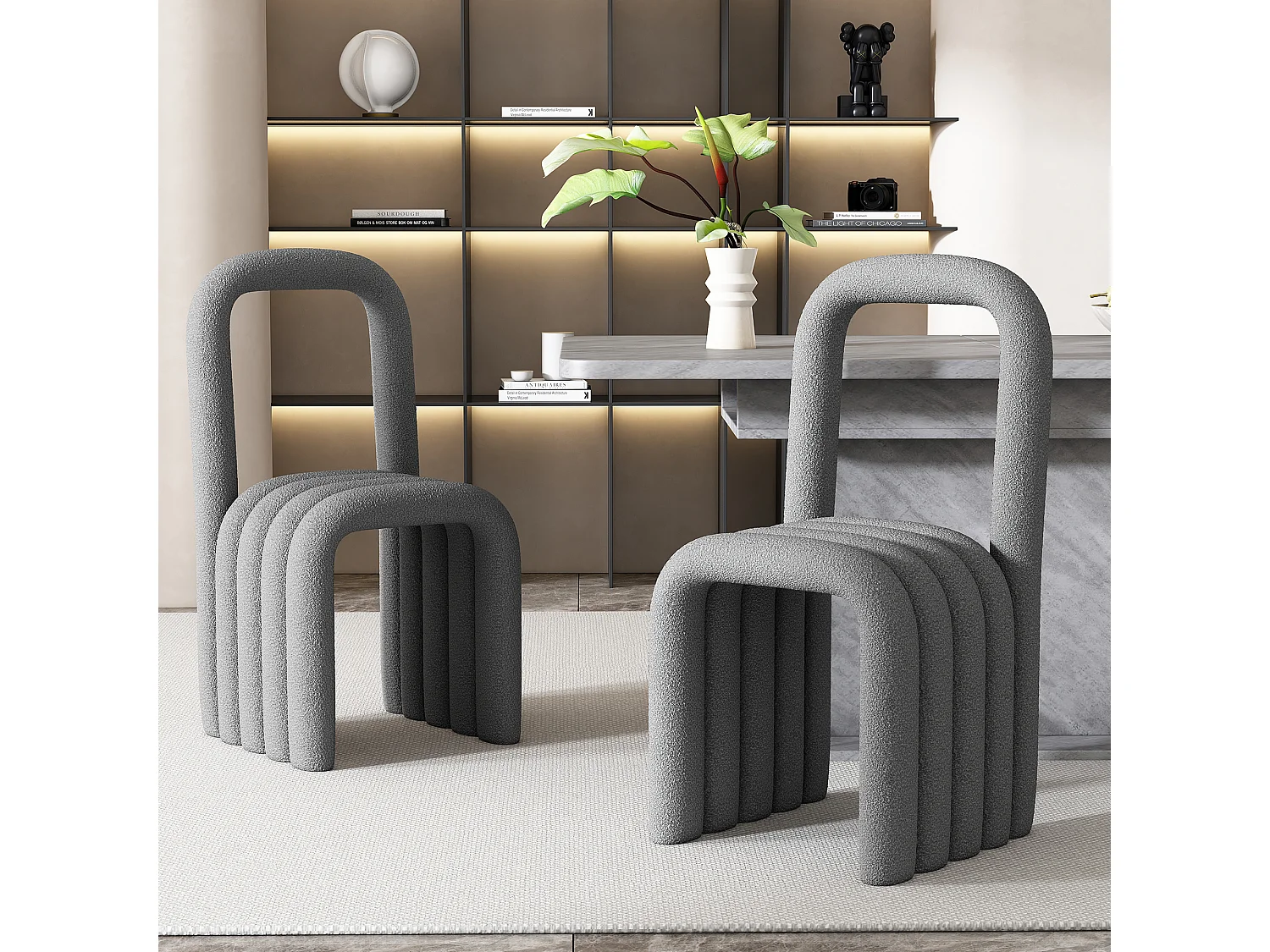 Lot de 2 chaises de salle à manger en tissu Sherpa - Design moderne - Pour salon, chambre - Gris