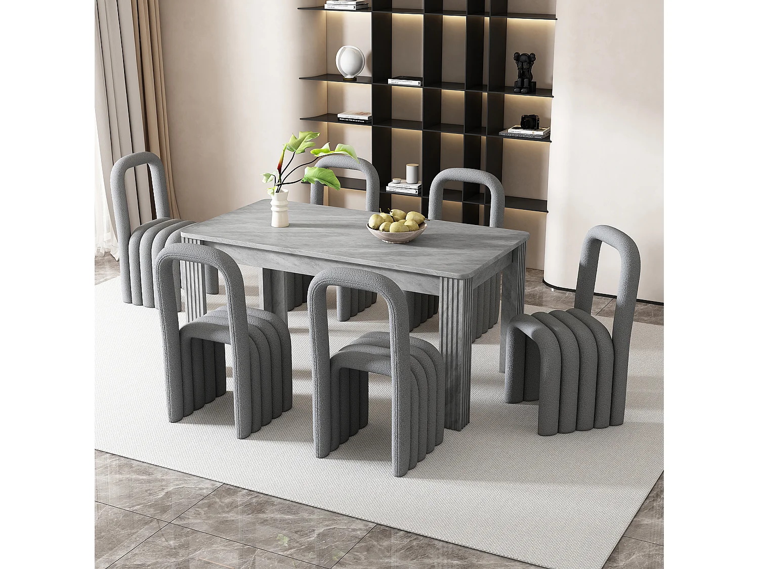 Lot de 2 chaises de salle à manger en tissu Sherpa - Design moderne - Pour salon, chambre - Gris