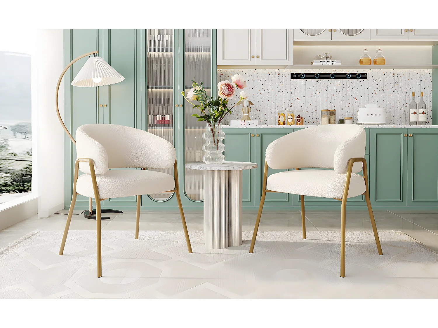 Lot de 2 chaises de salle à manger en velours et métal doré - blanc - 61 x 48 x 78 cm