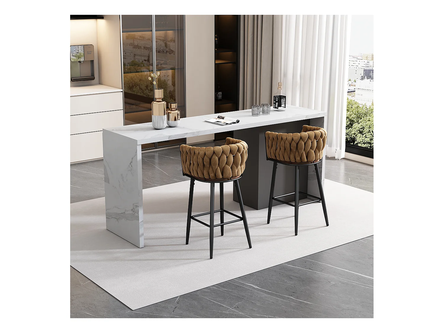 Set van 2 fluwelen eetkamerstoelen voor de woonkamer met 4 metalen poten - bruin