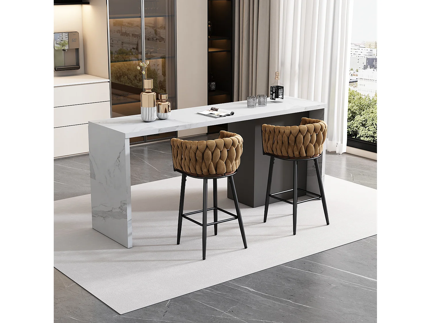 Lot de 2 chaises de salle à manger en velours pour salon avec 4 pieds en métal - Marron