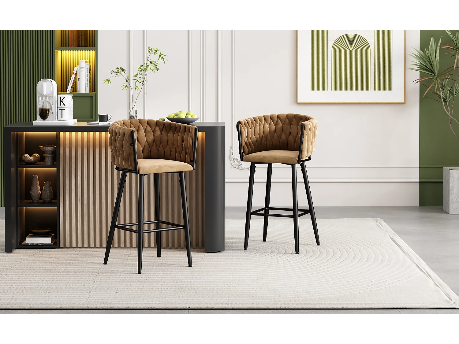 Lot de 2 chaises de salle à manger en velours pour salon avec 4 pieds en métal - Marron