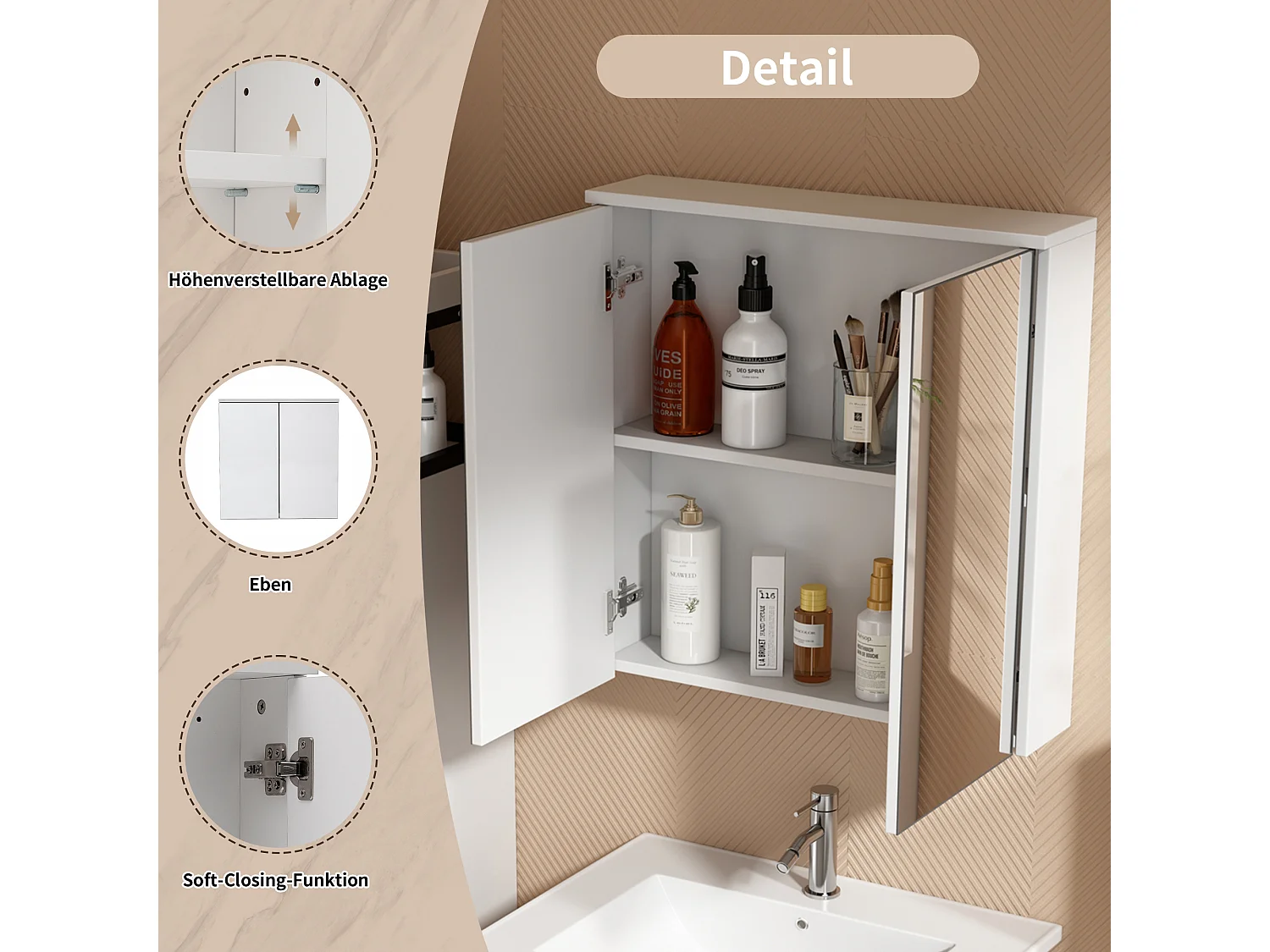 Ensemble 3 meubles salle de bain avec vasque - Meuble lave-main suspendu, armoir mural avec miroir + colonne - coloris blanc