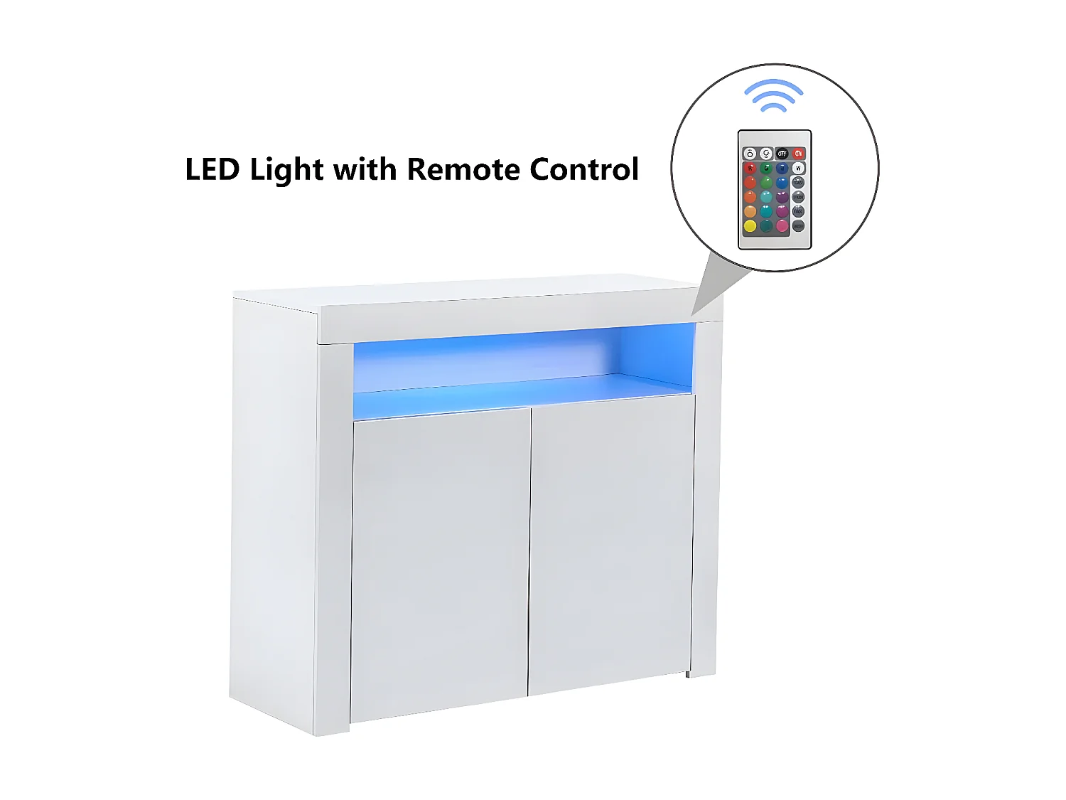 Aparador bajo blanco brillo con 2 puertas y 1 nicho - LED - Paneles de partículas - para salón cocina - 120 x 40 x 60,5 cm