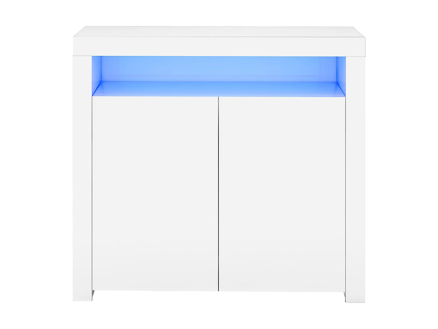 Komoda niska w połyskującej bieli z 2 drzwiami i 1 wnęką - LED-y - Płyta wiórowa - do kuchni salonu - 120 x 40 x 60,5 cm