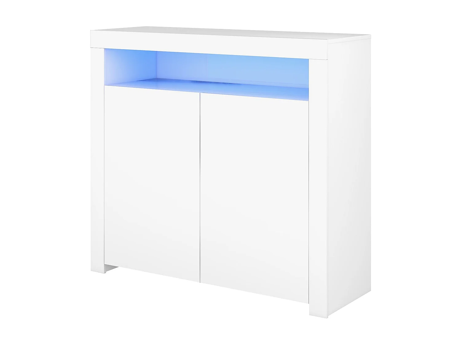Komoda niska w połyskującej bieli z 2 drzwiami i 1 wnęką - LED-y - Płyta wiórowa - do kuchni salonu - 120 x 40 x 60,5 cm