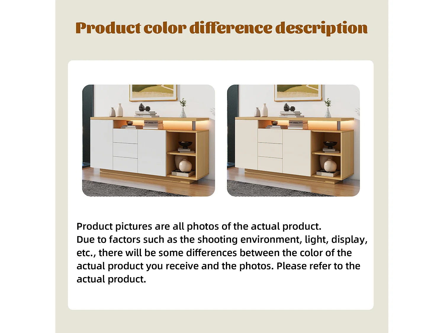 Dressoir met 2 deuren, 3 lades en 2 compartimenten - 140 x 40 x 70 cm - LED's - Spaanplaat - Wit + eiken